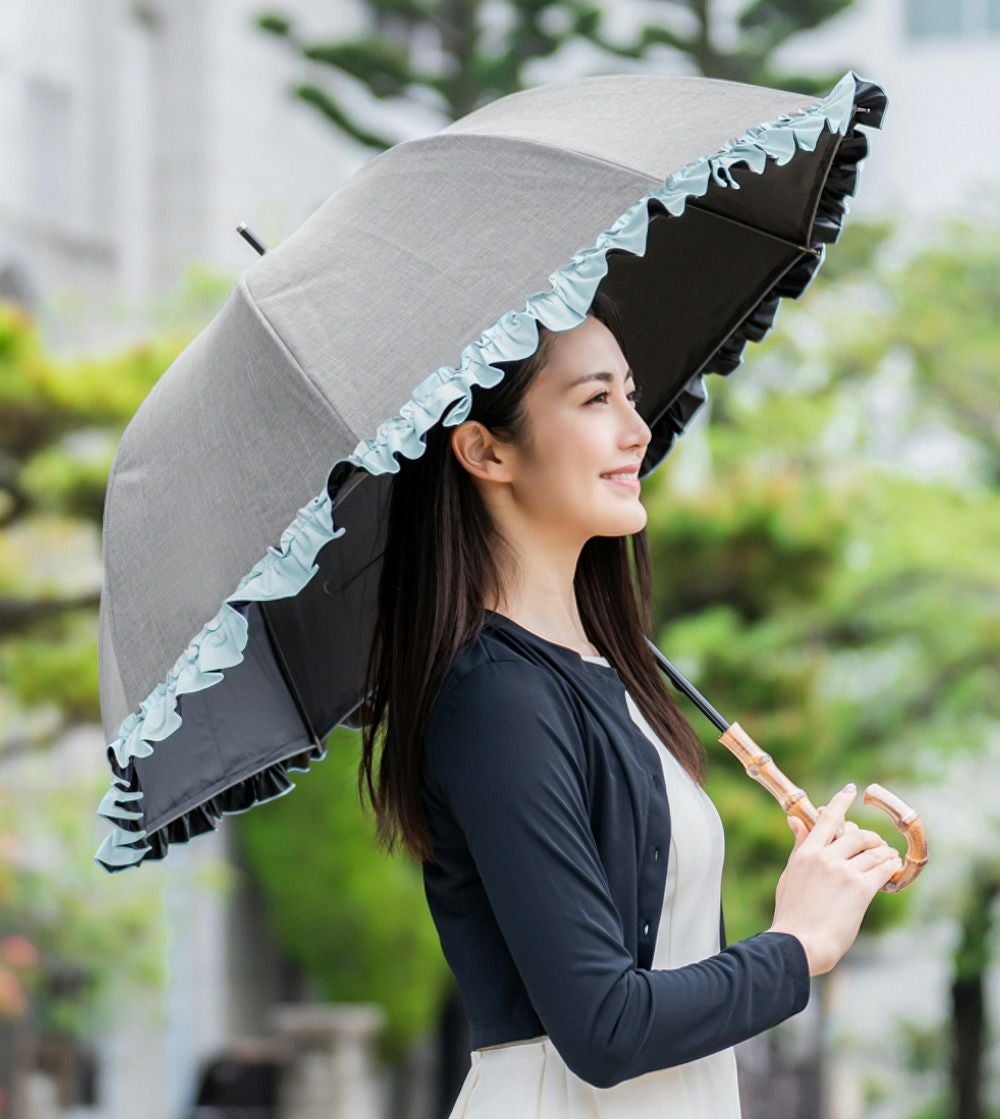 新品未使用 芦屋ロサブラン 日傘 ミドル フリル タンガリー 55cm 晴雨兼用 ミドル フリル ダンガリー | 芦屋ロサブラン