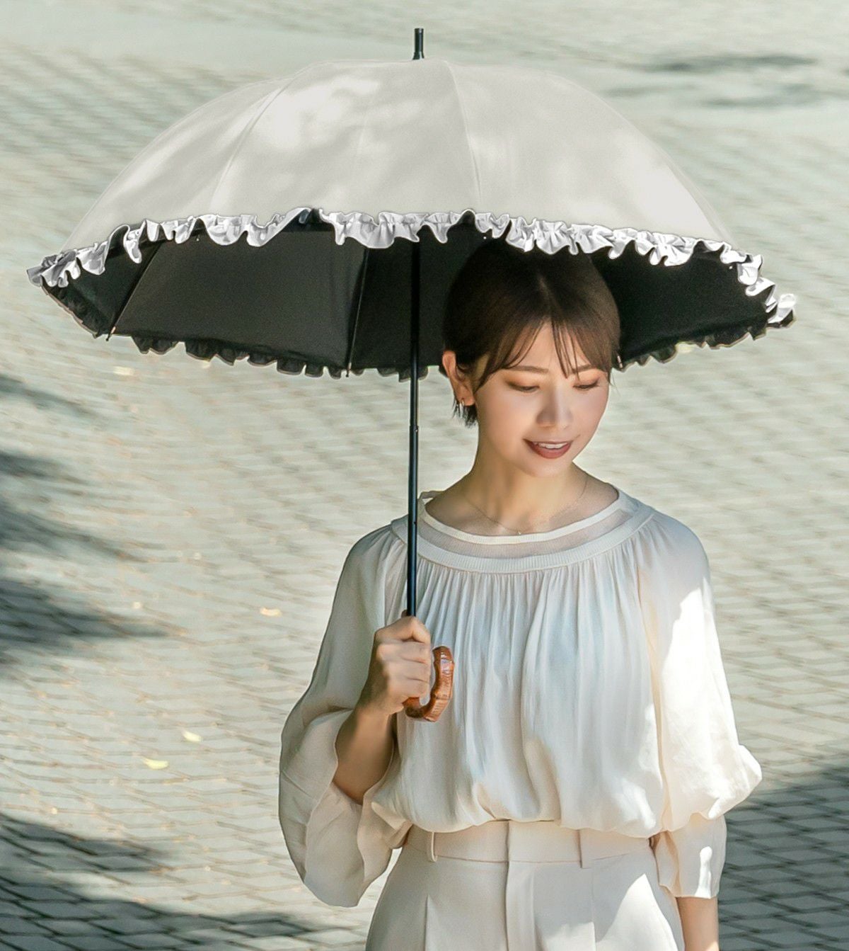 芦屋ロサブラン　日傘　完全遮光　晴雨兼用　フリル　ショートサイズ　50cm ショート フリル | 芦屋ロサブラン