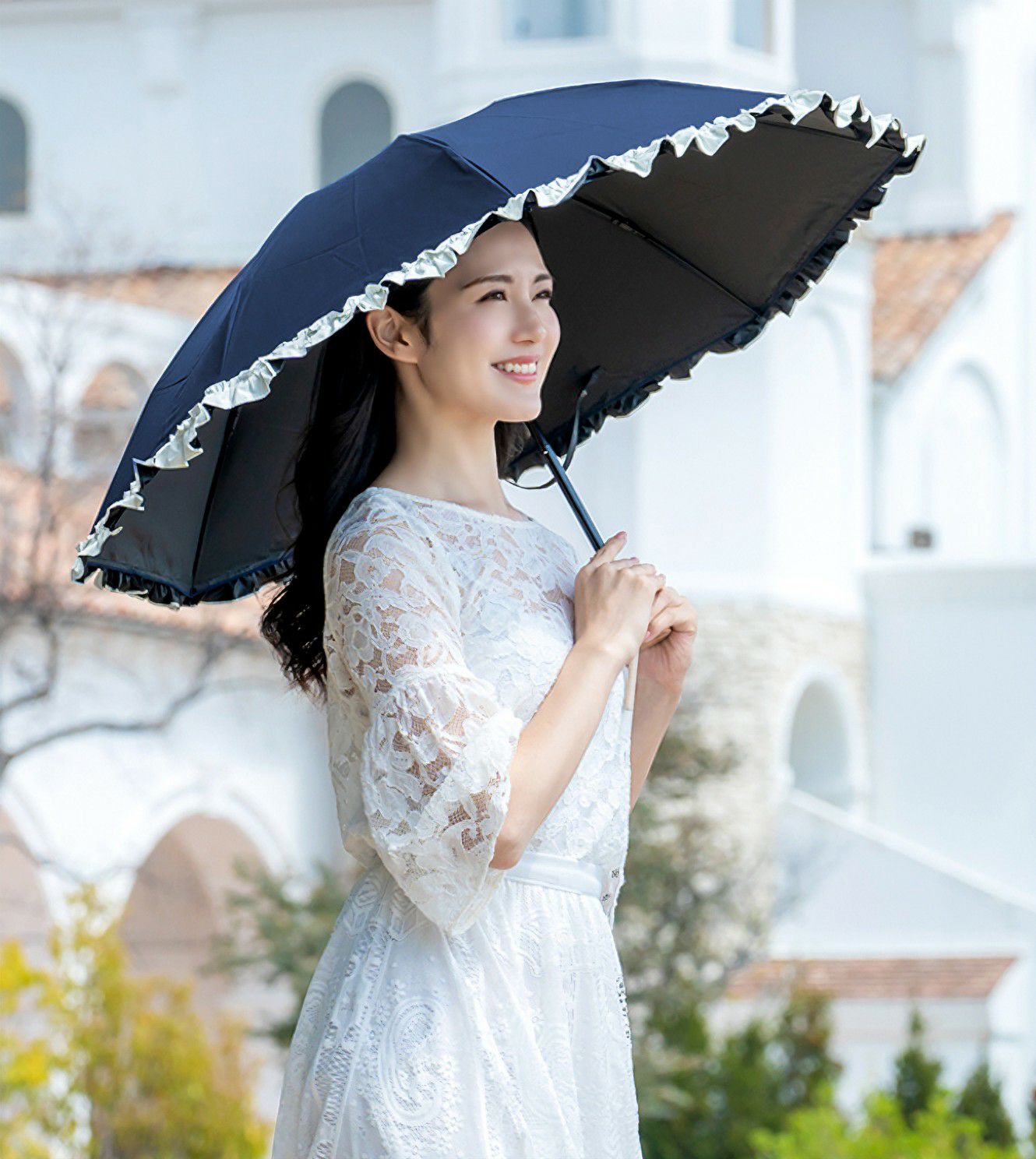 芦屋ロサブラン 100%遮光　フリル付き折りたたみ日傘 3段折り フリル | 芦屋ロサブラン