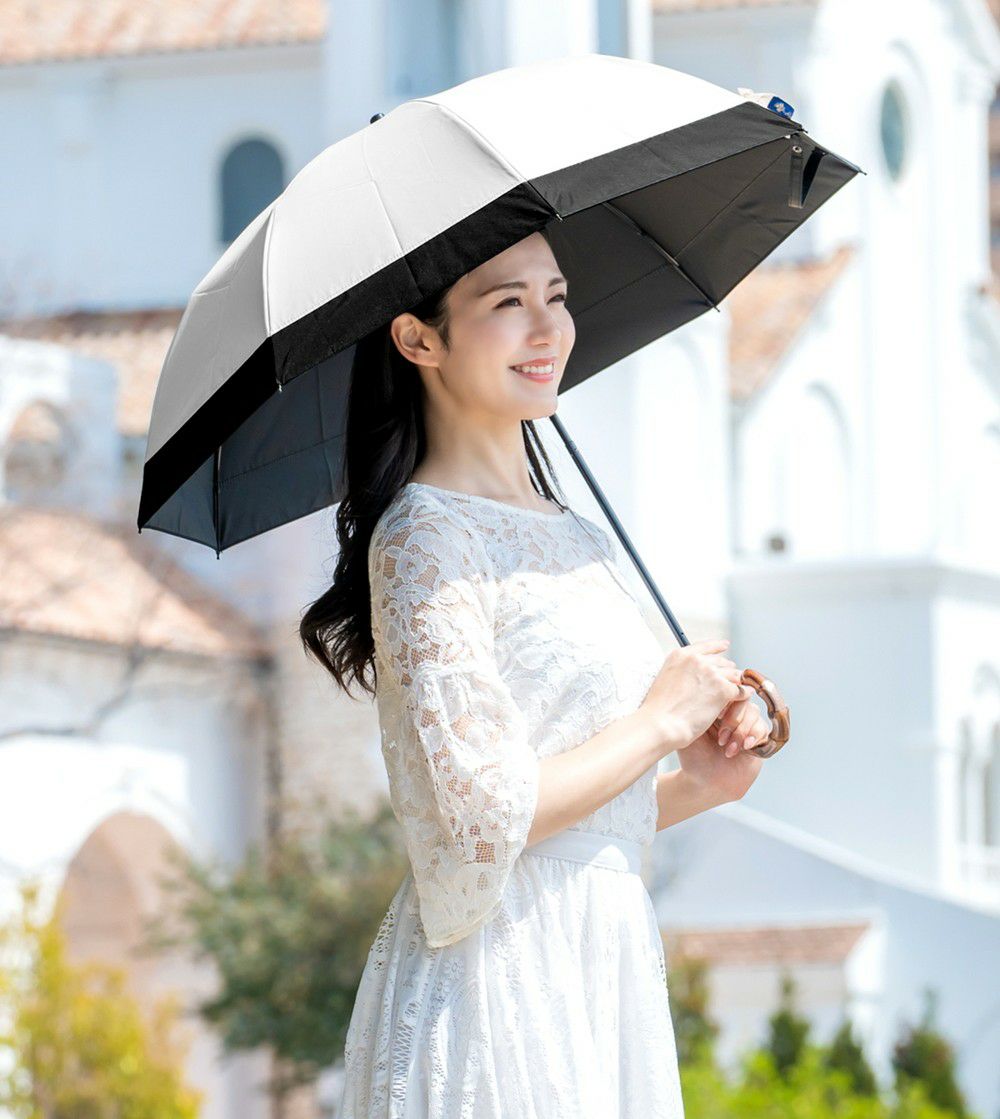 芦屋ロサブラン 日傘 2段折り コンビ 曲がり竹手元 ミント×アイボリー 2段折り コンビ 曲がり竹手元 | 芦屋ロサブラン