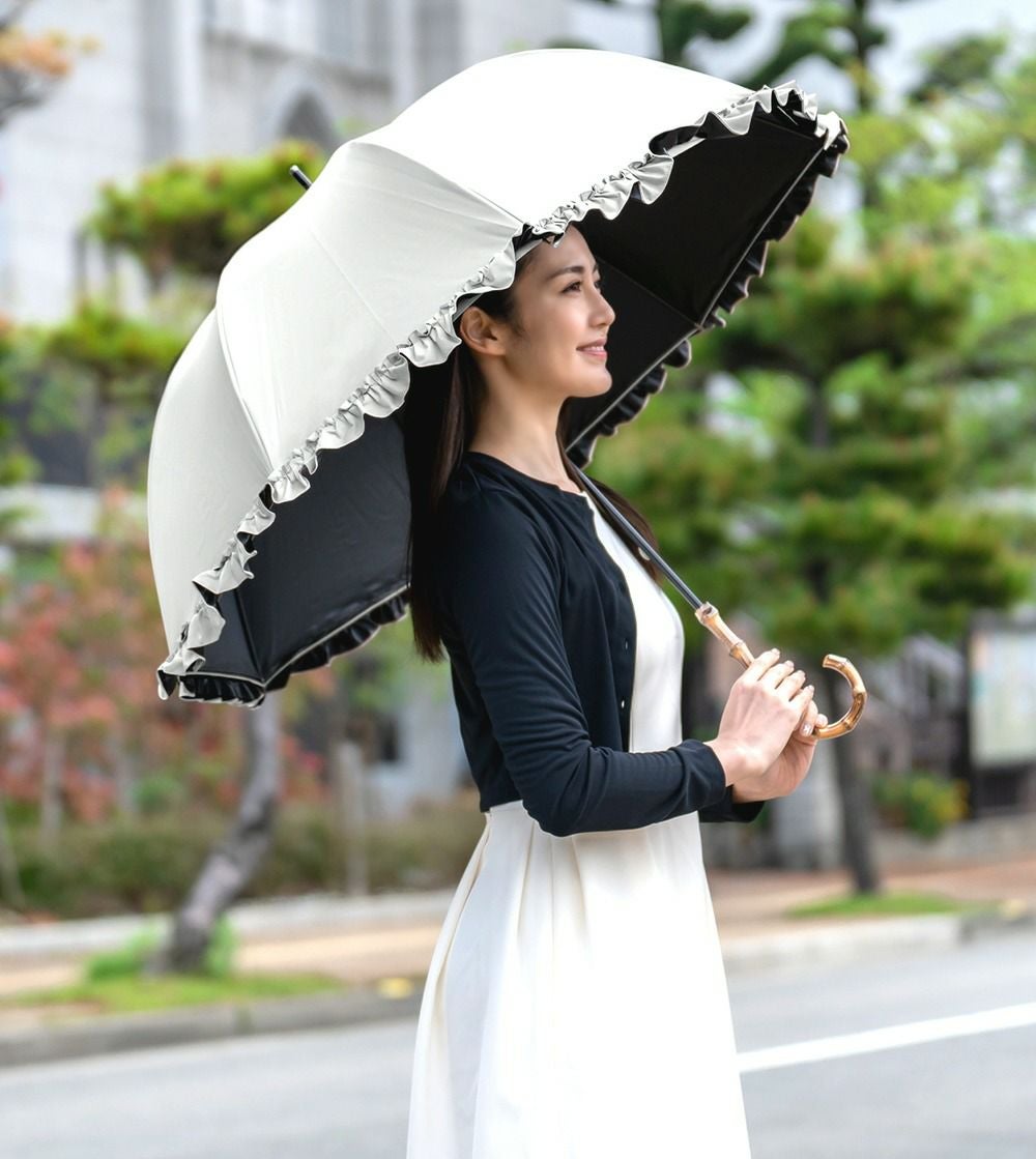 ロサブラン 長傘 完全遮光100% 晴雨兼用 アイボリー フリル ラージサイズ ラージ フリル | 芦屋ロサブラン
