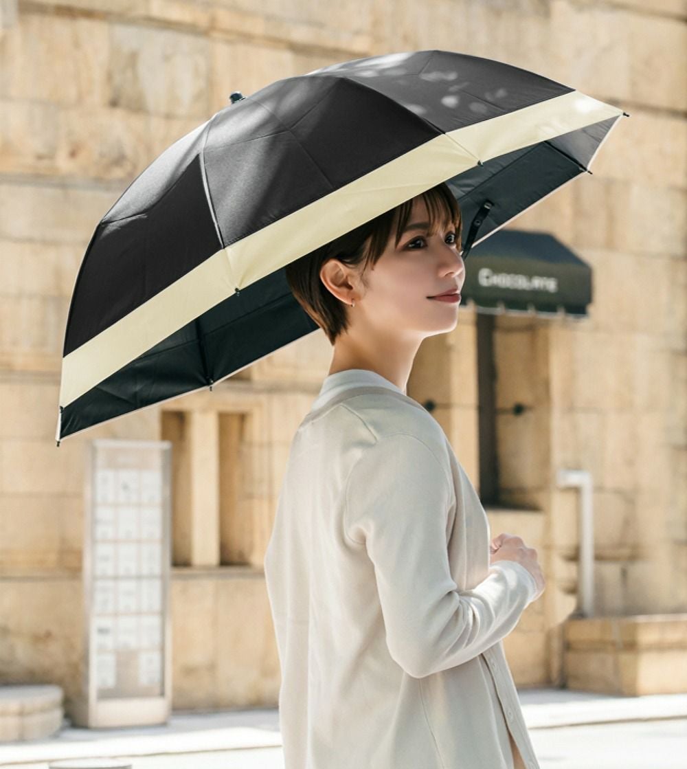 美品芦屋ロサブランベージュ×ブラック フリル付き2段折りたたみ傘 2段折り コンビ | 芦屋ロサブラン